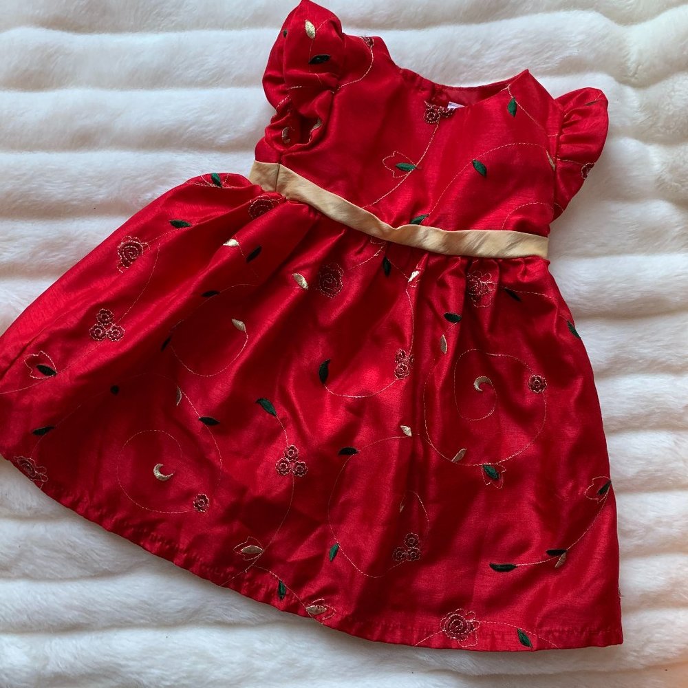 George Red Embroidered Floral Dress 24M